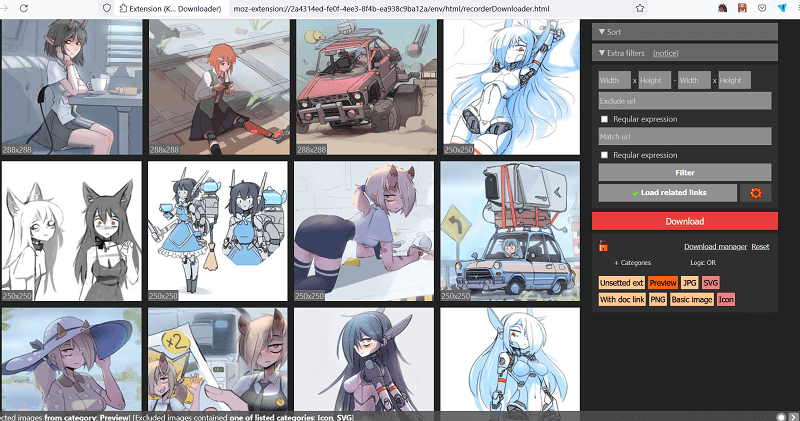 Bulk image download process using KellyC Image Downloader on Pixiv site - go to download page